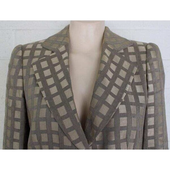 Giorgio Armani Le Collezione 6 Taupe Windowpane Check Linen Blend Blazer Jacket - Picture 3 of 5